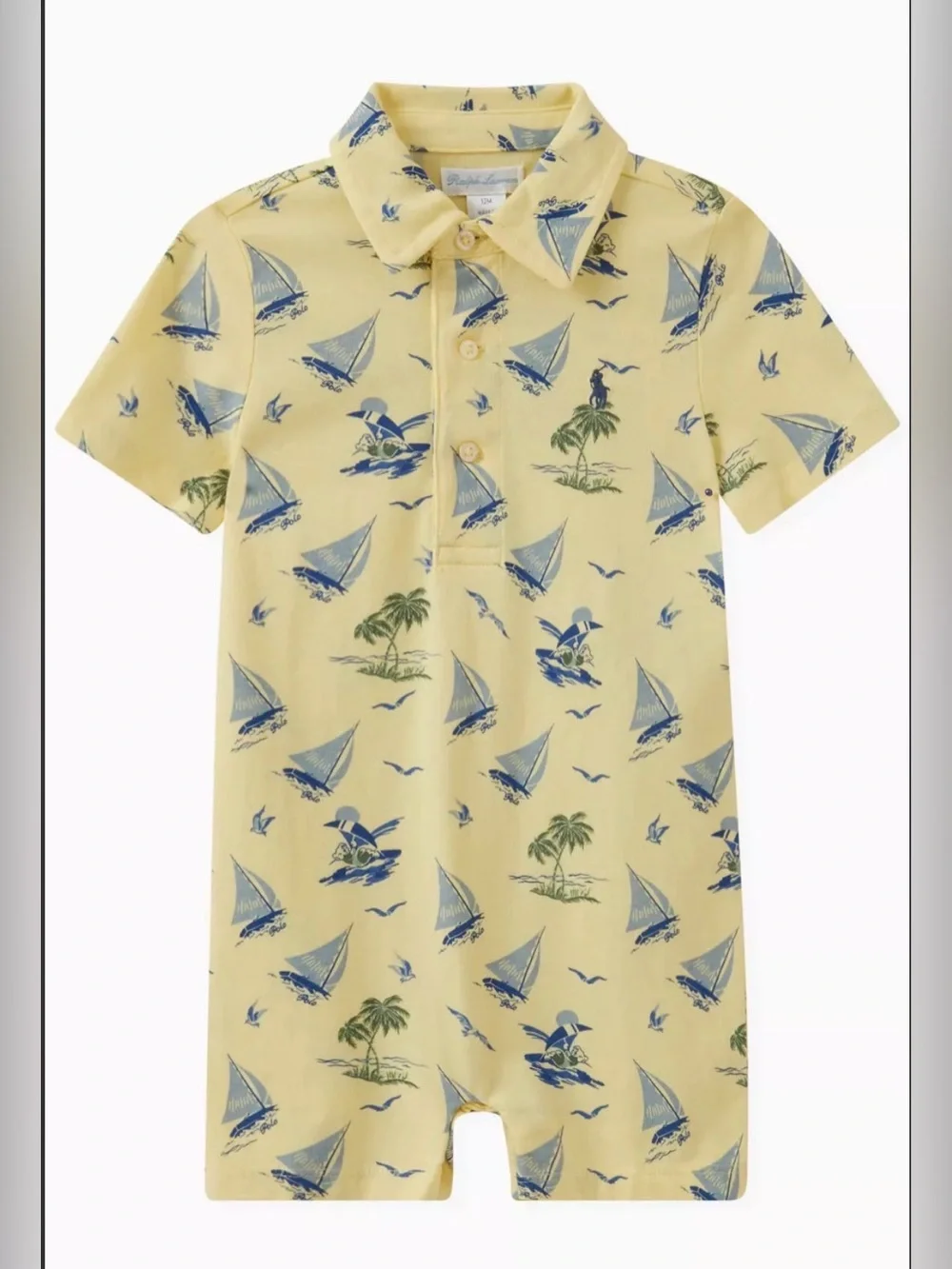 Polo Ralph Lauren Allover Sailboat and Palm Trees Print Romper